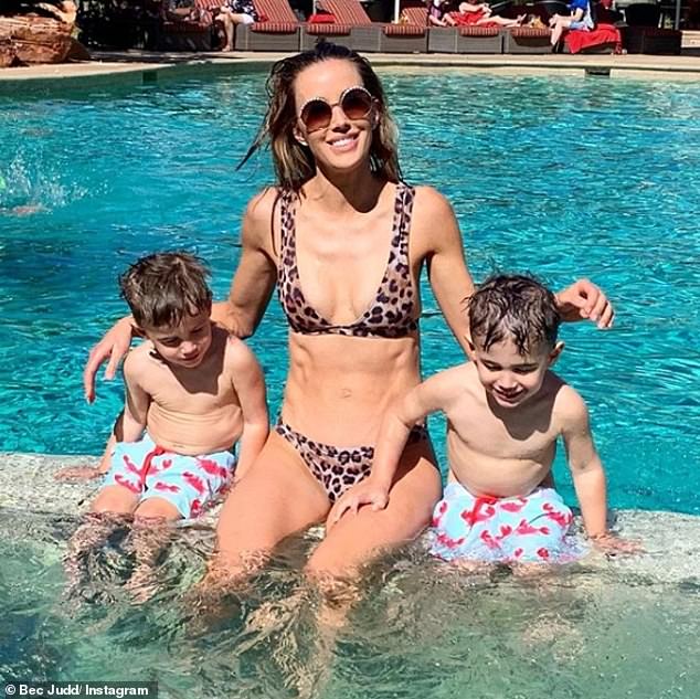 Revealing: She's a mum of four, and during a frank discussion on her podcast, 3pm Pick-Up on Monday, Bec Judd revealed the downside to having a large family. Pictured with her two-year-old twin boys, Tom and Darcy