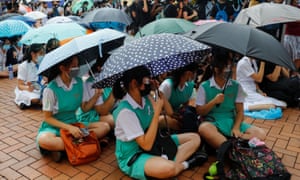 Students protest at Edinburgh Place in Hong Kong on Monday.