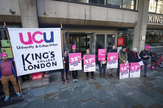 UCU members on the picket line outside King's College London