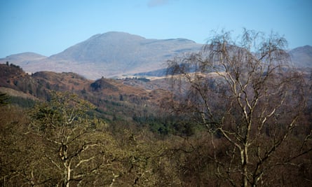 The view of the southern Lake District to Scafell Pike from Muncaster Castle.