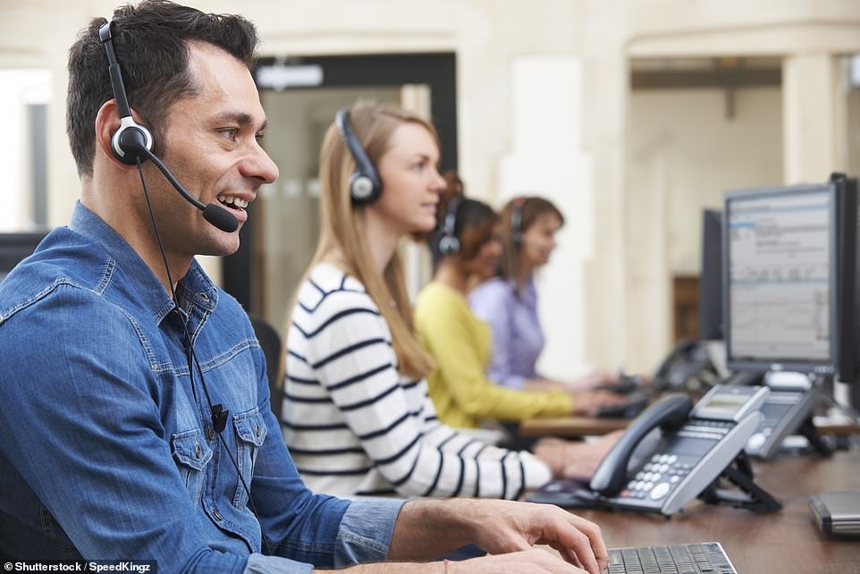 Call centre workers were ranked as the most at risk, which may not be a surprise as many companies currently use AI-powered chatbots for this position (stock image)
