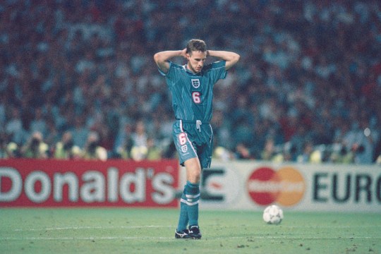 Gareth Southgate reacts to missing a penalty for England in the Euros