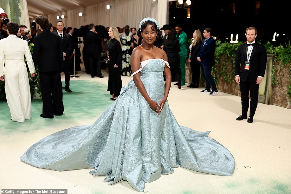 Amanda Gorman donned a baby blue off-the-shoulder gown