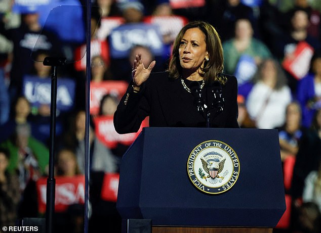 Democratic presidential nominee U.S. Vice President Kamala Harris speaks during a campaign rally in Philadelphia, Pennsylvania, U.S., November 4