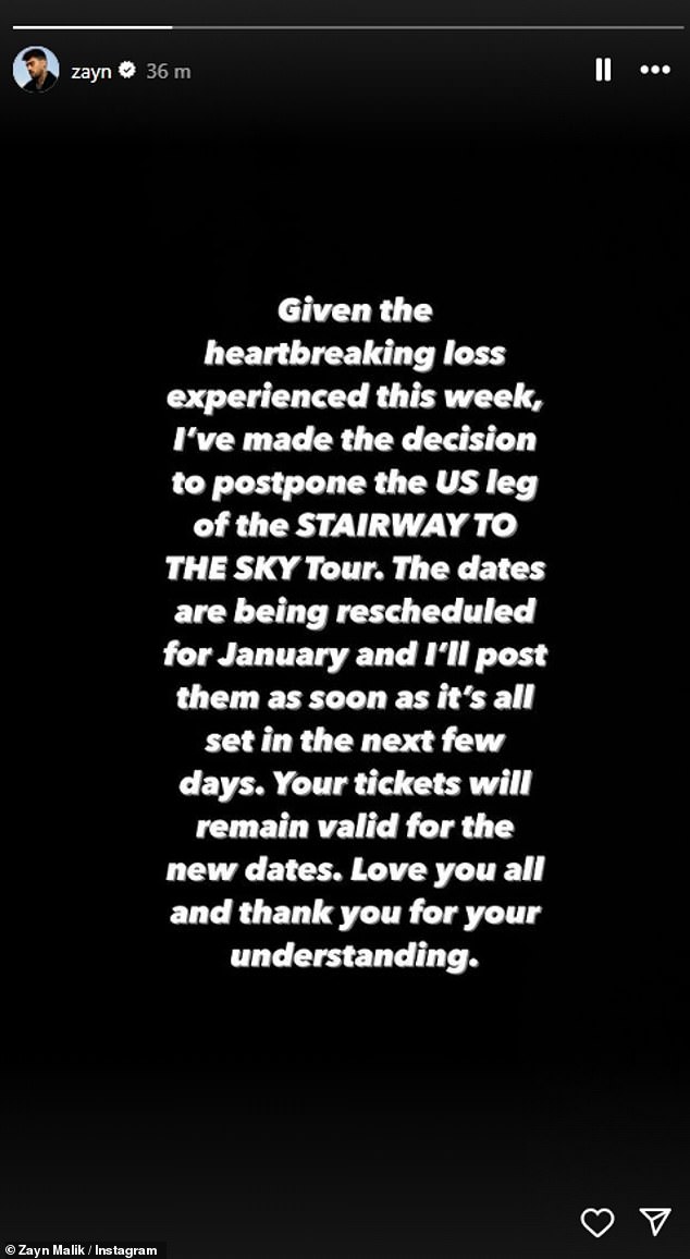 Last week Zayn revealed that his gigs set to take place next week in Edinburgh, had been rescheduled due to 'unforeseen circumstances'.