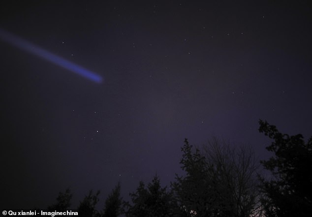 The Quadrantids originate from an 'extinct' comet called 2003 EH1. The high levels of magnesium and other metals in the debris from this rocky body can give the meteors a blue flash. Pictured: A fireball from the Quadrantids Meteor Shower over Shandong, China