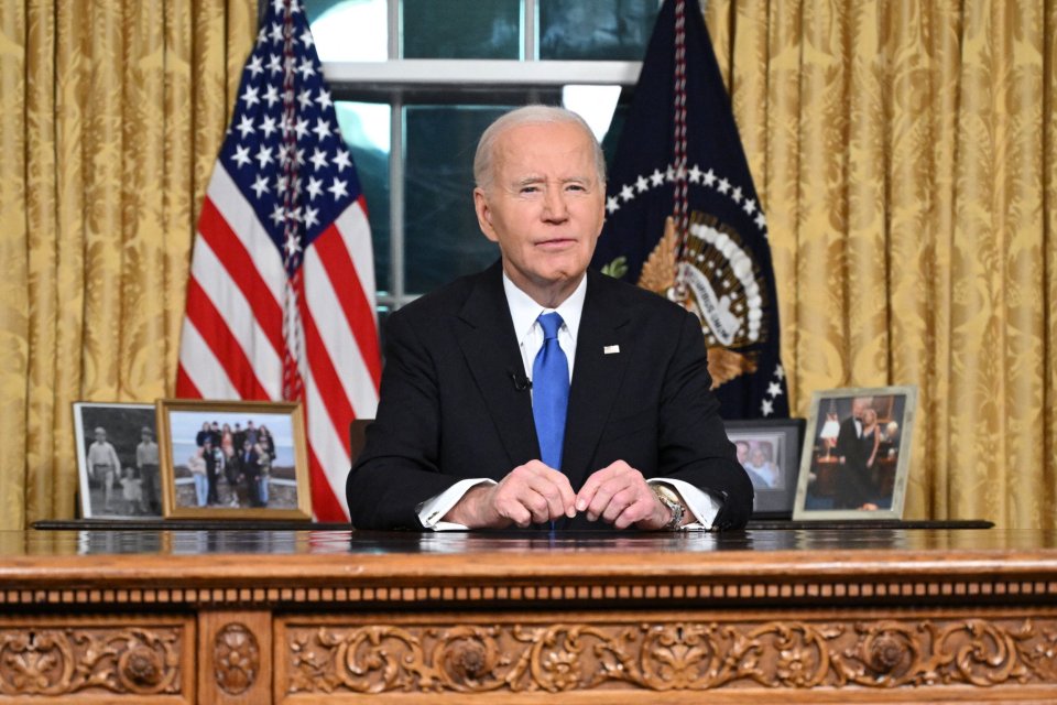 President Biden delivering a farewell address from the Oval Office.