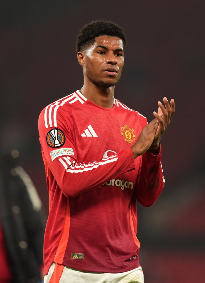 Marcus Rashford in a Manchester United jersey.