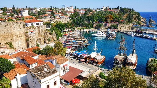 An aerial view of a harbour in Antalya, Turkey.