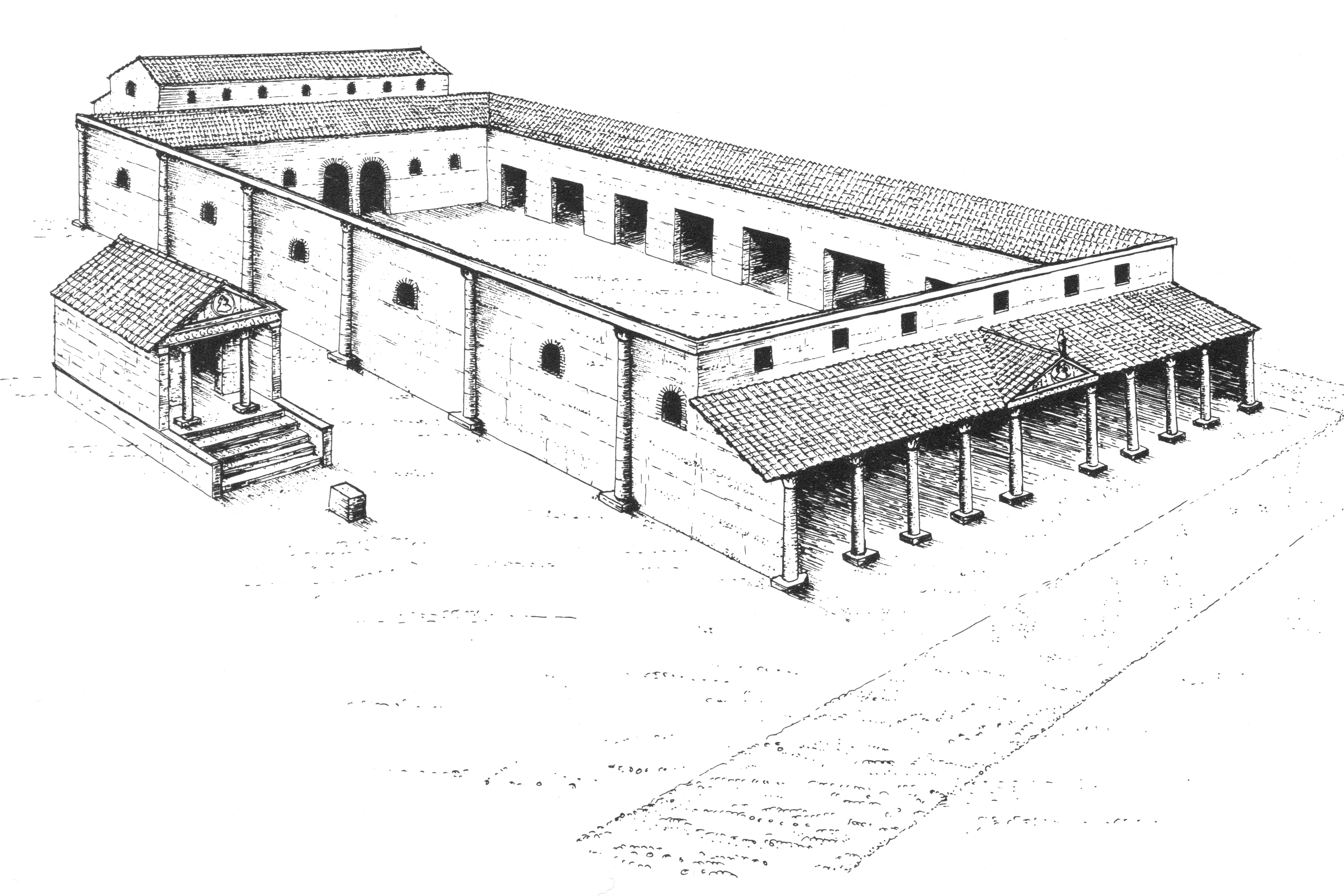 An artist’s impression of the Roman basilica found underneath the office block