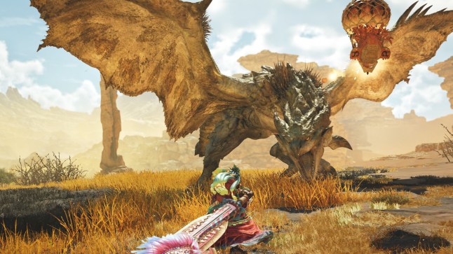 Monster Hunter Wilds screenshot of a dragon type monster