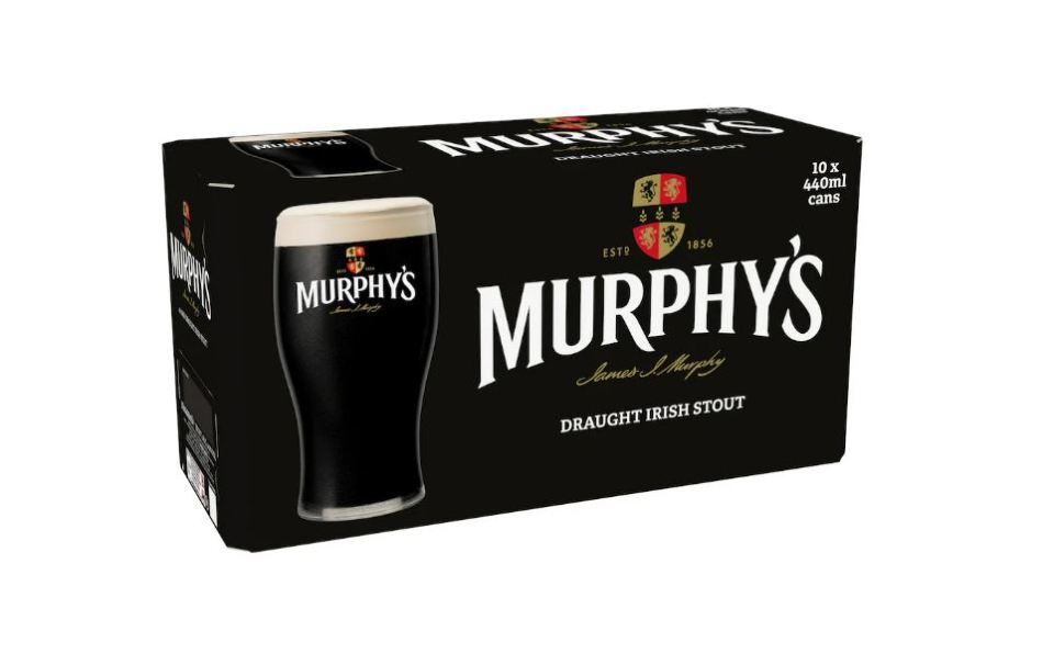 Ten-can pack of Murphy's Draught Irish Stout.