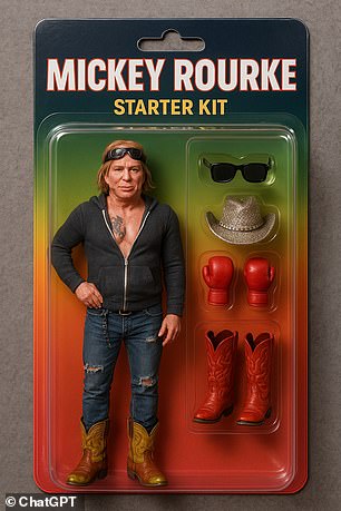 The Mickey Rourke action figure, alongside a rhinestone cowboy hat