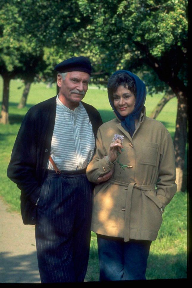 Actors Laurence Olivier and Joan Plowright in character as Antonio and Rosa in television movie Saturday, Sunday, Monday, circa 1978. (Photo by TV Times via Getty Images)