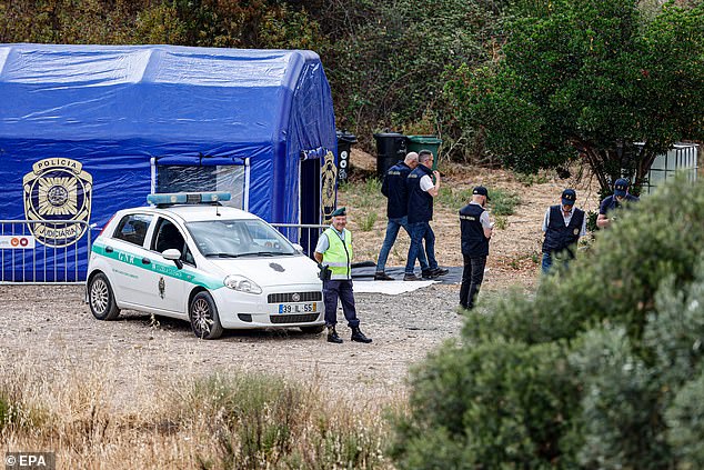 Portuguese police at a makeshift base camp in the Arade dam area, Faro district, one day before the official start of the 2023 search