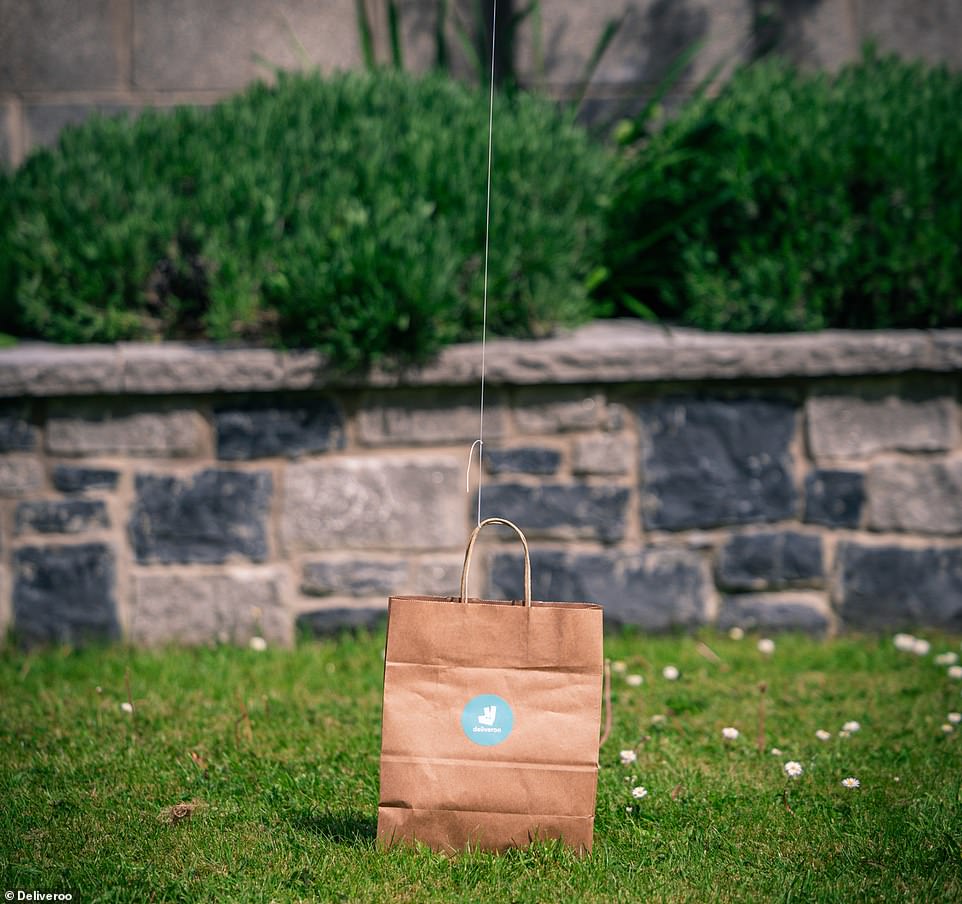 Customers must first register their address to identify a safe delivery location. Once overhead, the drone will gently lower the customers' food on a tether