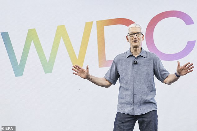 The design was revealed at Apple's annual Worldwide Developers Conference (WWDC) yesterday, but fans have already flocked to social media to express their disappointment. Pictured: Apple CEO Tim Cook speaking at WWDC