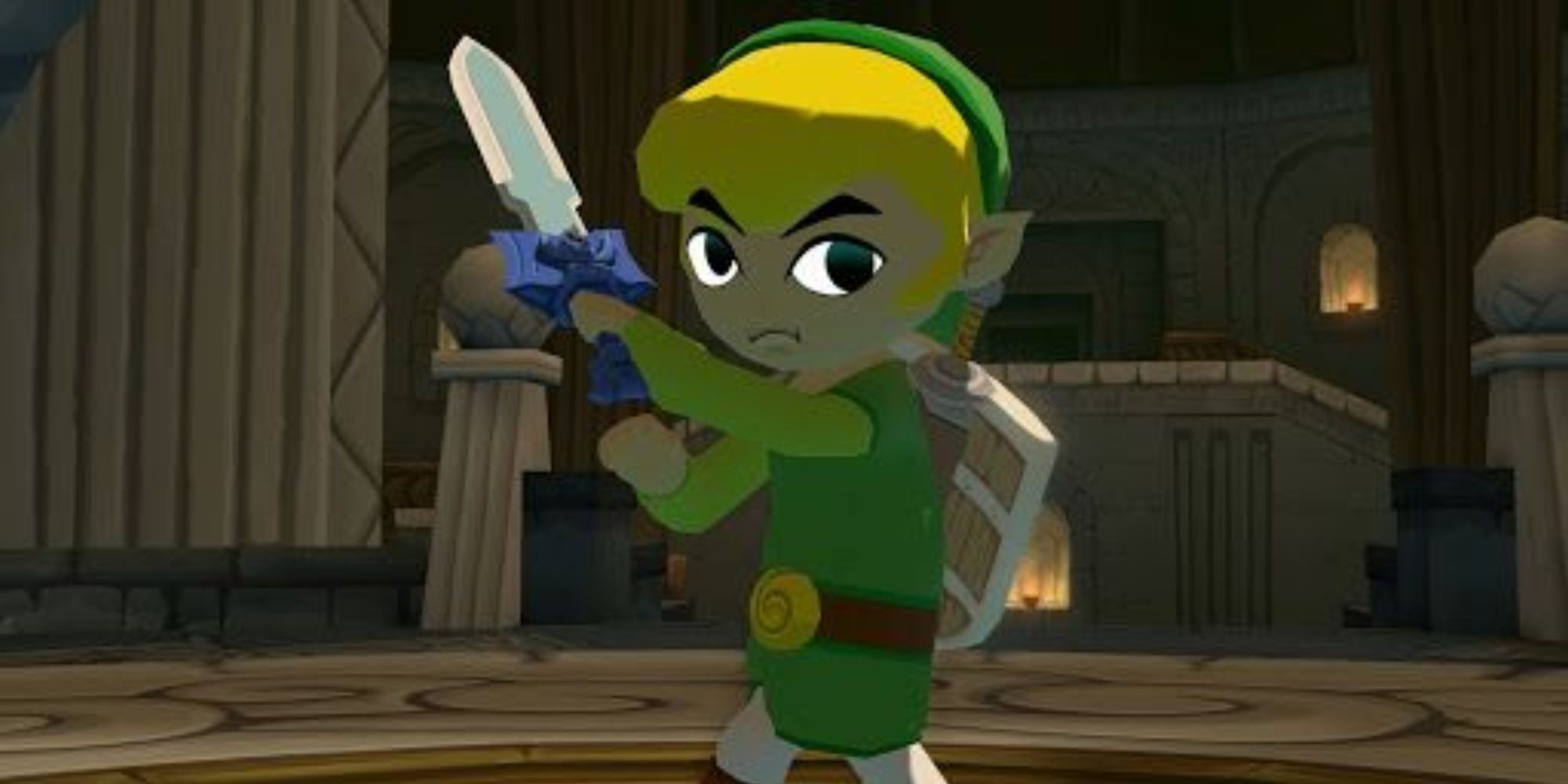 Link holding the Master Sword in the Wind Waker