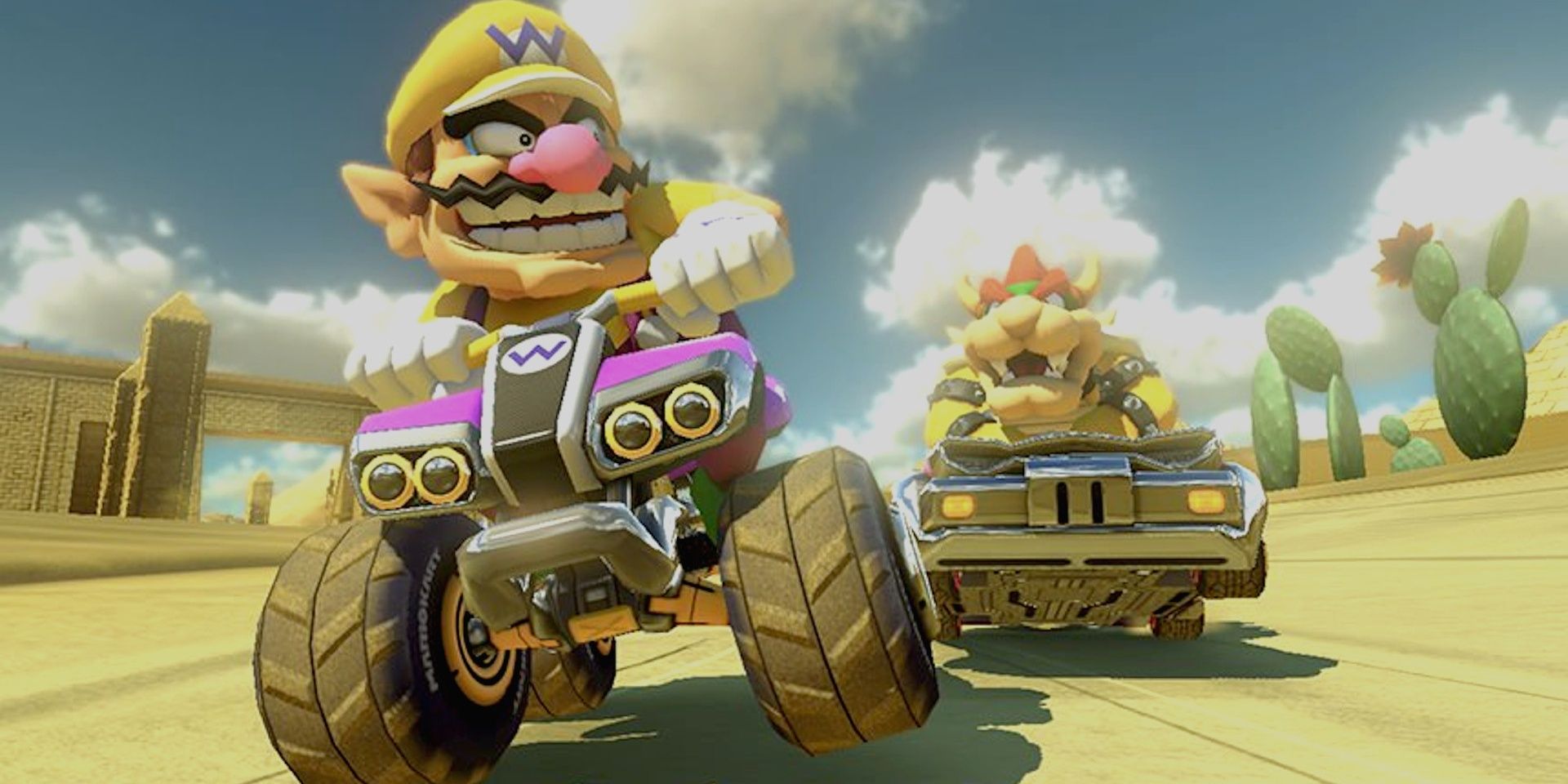 Wario and Bowser racing in heavy karts in Mario Kart 8 Cropped
