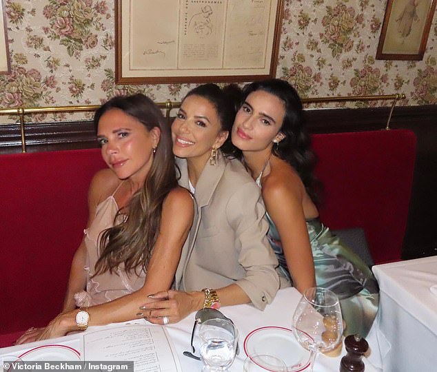 Girl's night out: Victoria joined Eva and their model pal Isabel Grutman, 31, as they dined at Allard restaurant