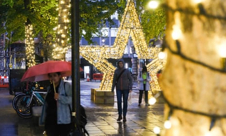 Christmas lights and decorations on Great Titchfield Street.