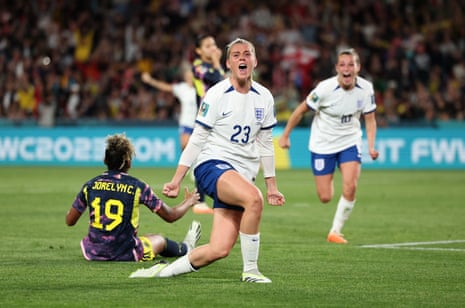 England’s Alessia Russo celebrates scoring their second goal of the game during the Fifa Women’s World Cup quarter-final at Stadium Australia, Sydney, 12 August 
