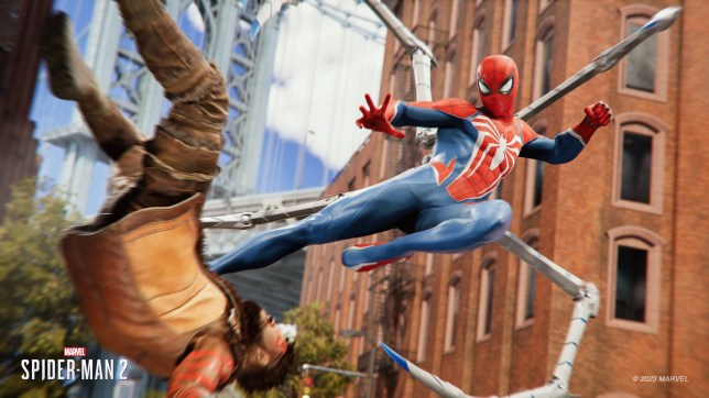 Marvel's Spider-Man 2 featuring Peter Parker fighting with his Iron Spider legs