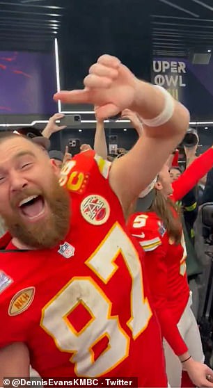 And Kelce looked to be lapping up the celebrations with his team after the game