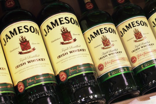 Tula, Russia - January 12, 2013: Product shot of various bottle of Jameson Irish Whiskey in market. Full frame. Close-up shot. Jameson Irish Whiskey is produced by Pernod Ricard and is the largest selling Irish Whiskey in the world.