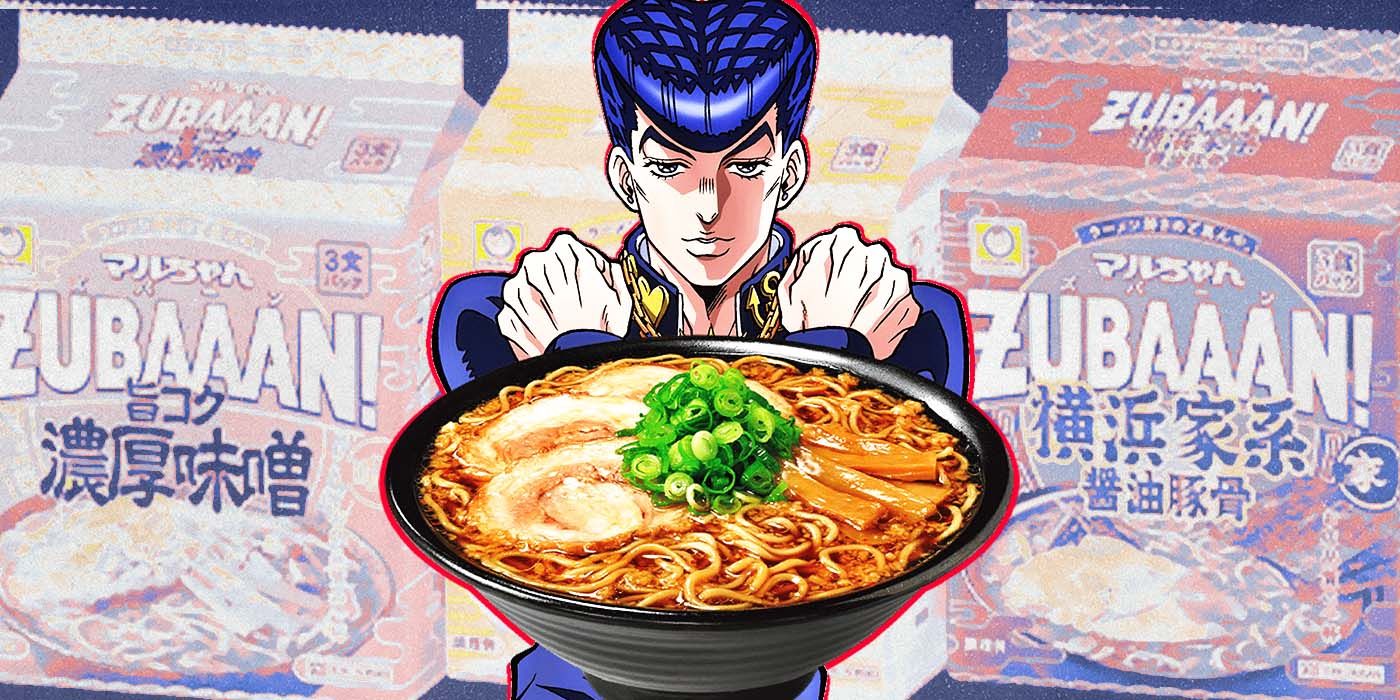 Josuke Higashikata from JoJo's Bizarre Adventure and Maruchan ZUBAAAN! ramen