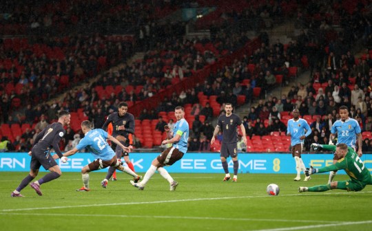 England star Jude Bellingham scores vs Belgium.