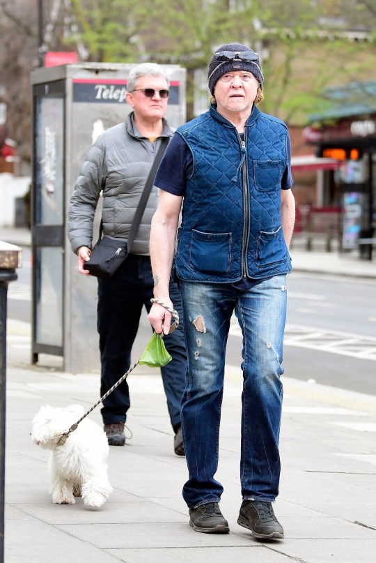 Mick Hucknall walking his dog in North London