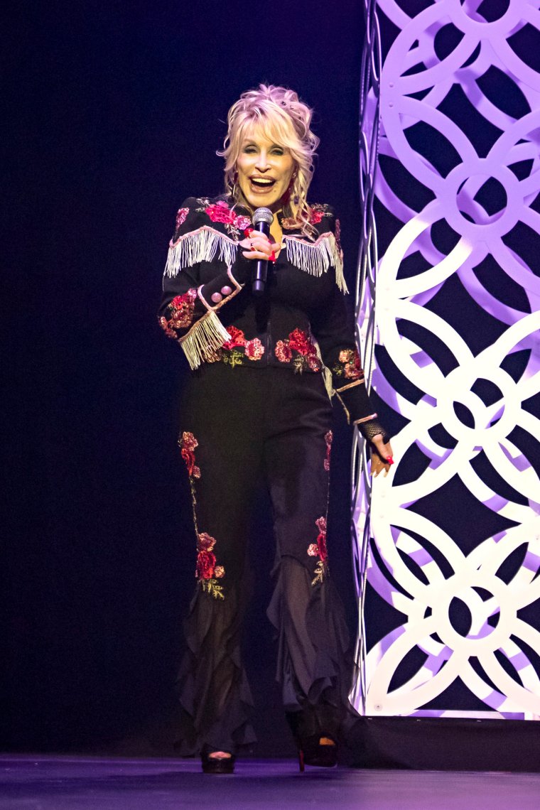 Dolly Parton appears on stage at Dollywood's Season Passholder and Media Day on Saturday, March 9, 2024, in Pigeon Forge, Tenn. (Photo by Amy Harris/Invision/AP)