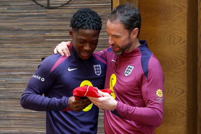 England and Man Utd star Kobbie Mainoo and Gareth Southgate