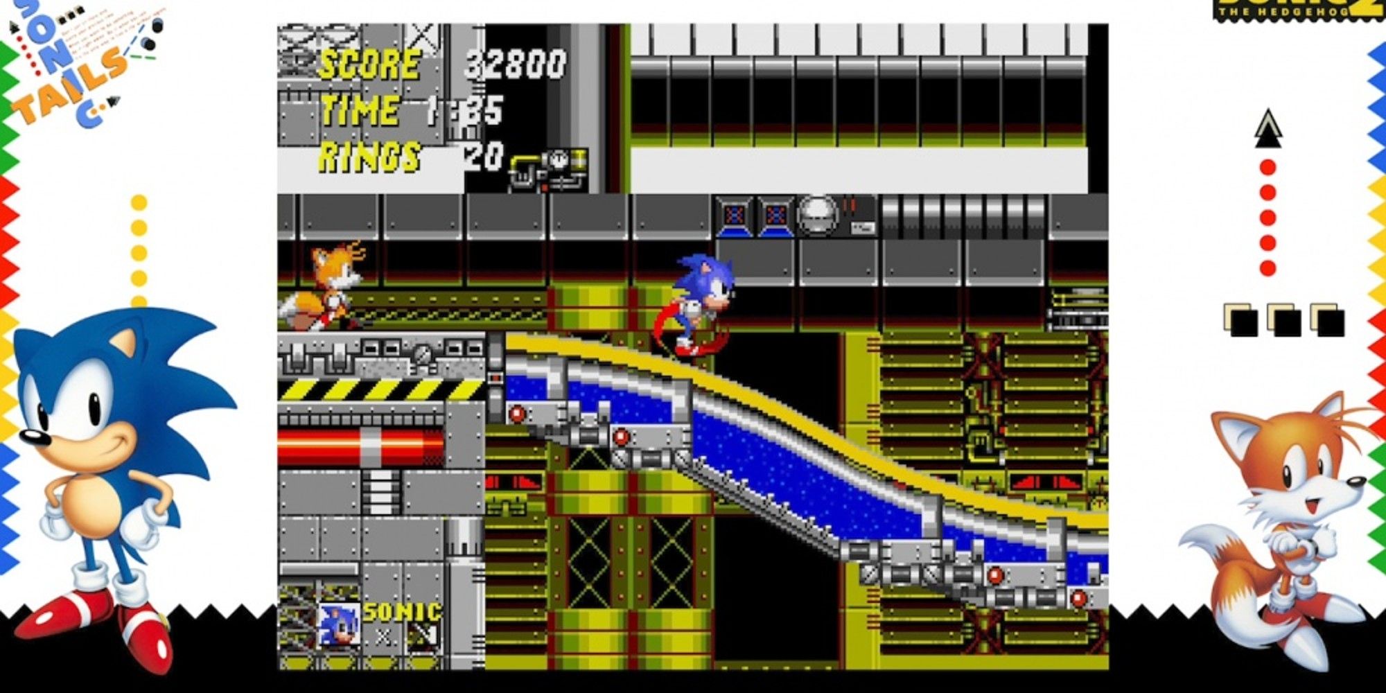 Sonic and Tails running in the Chemical Plant Zone in Sonic the Hedgehog 2