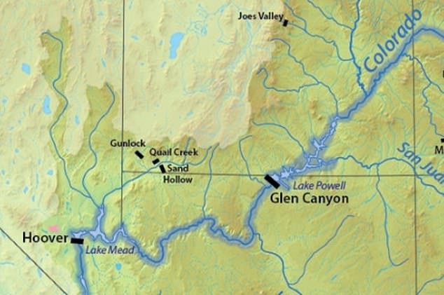 The Glen Canyon Dam holds back the waters of the Colorado River, forming Lake Powell. Water released from Glen Canyon Dam makes its way down to Lake Mead, but with no releases this spring water levels could fall.