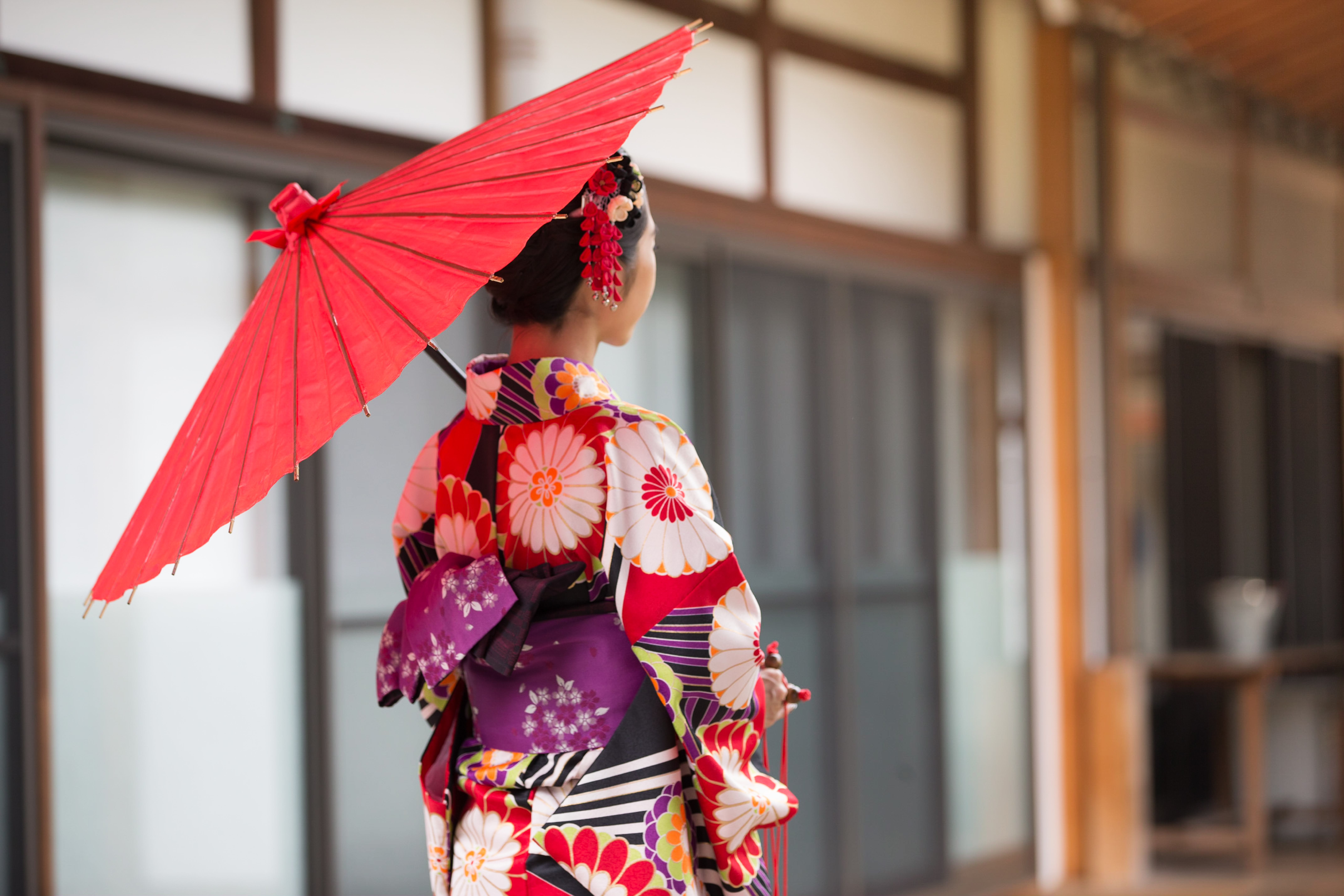 A young woman in traditional Kimono in Kyoto