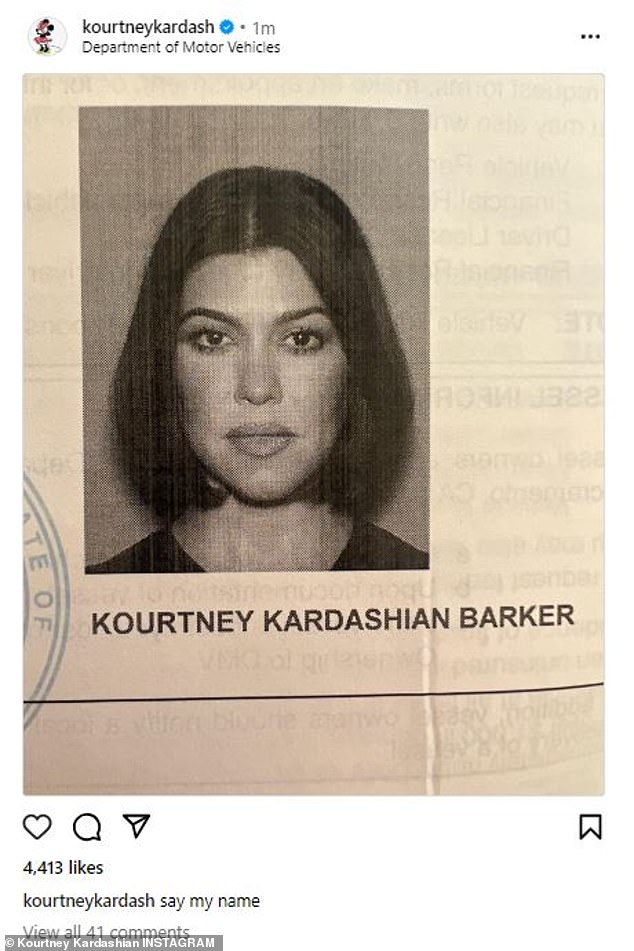 Kardashian finally had the name on her driver's license changed over a year after marrying Blink-182 drummer Barker