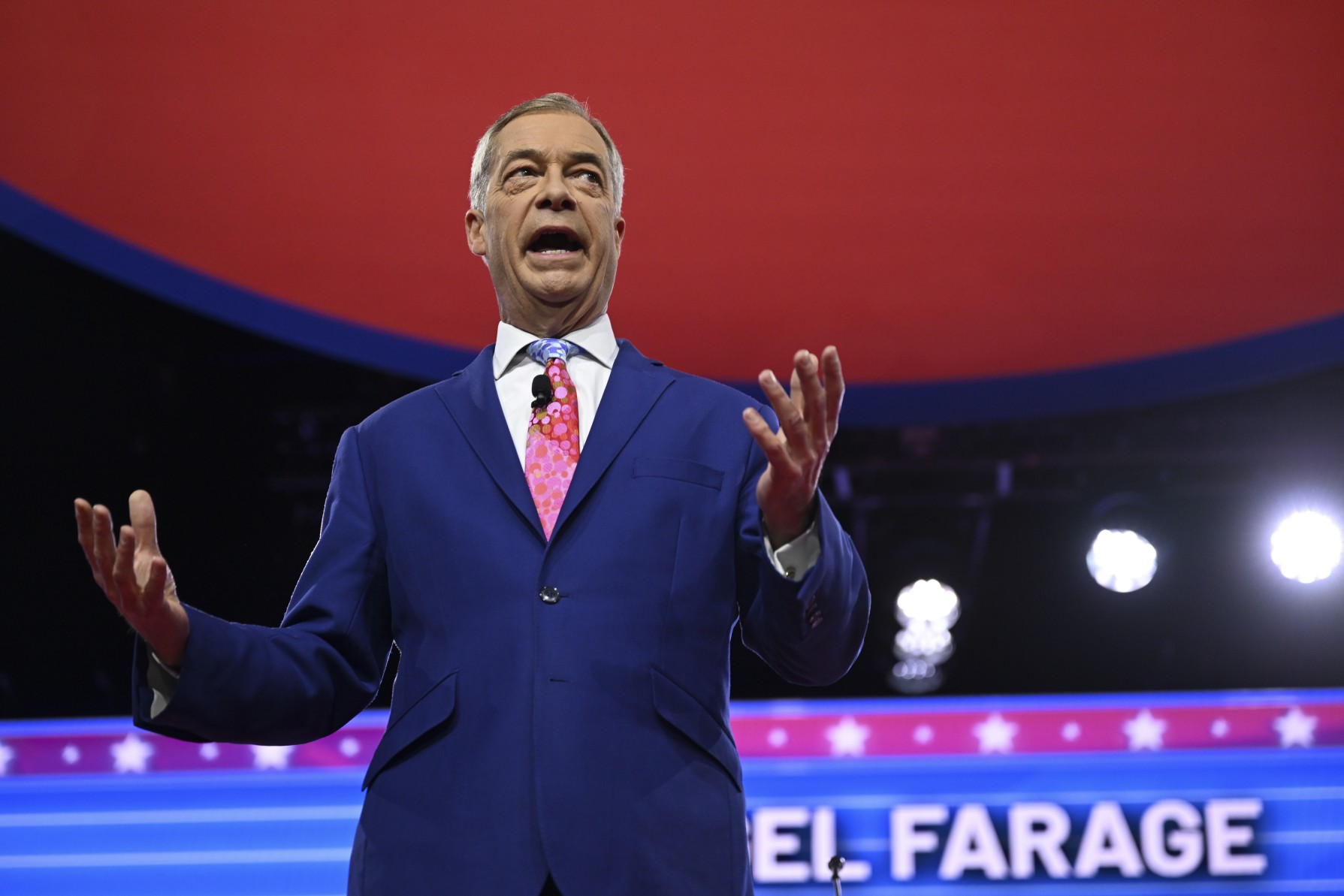 Nigel Farage attending the 2024 Conservative Political Action Conference in Maryland, US