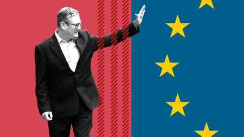 Montage of Sir Keir Starmer with EU flag