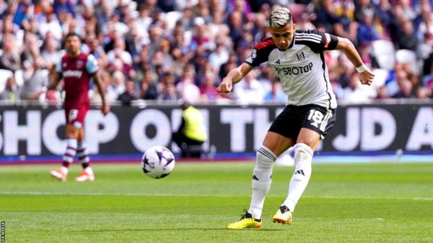 Fulham's Andreas Pereira scores against West Ham