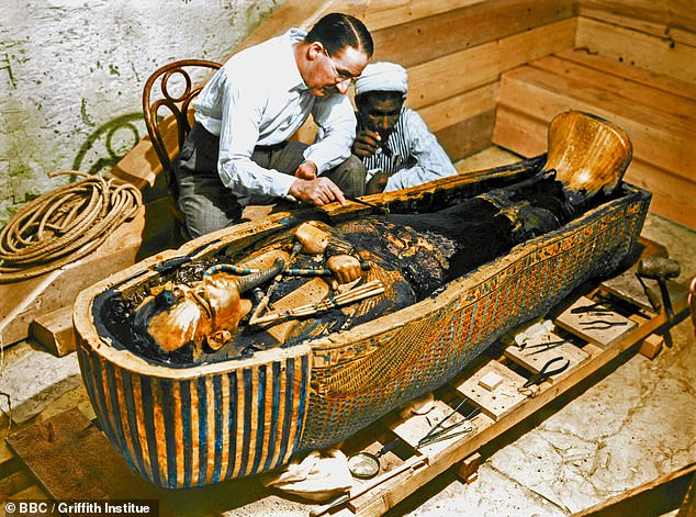 A scientist claims to have cracked the case of the 'Pharaoh's curse' that was believed to have killed more than 20 people who opened King Tutankhamun's tomb in 1922. Pictured is Howard Carter who was long said to die from the curse