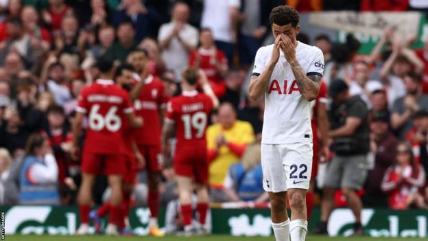 Brennan Johnson reacts after Liverpool score against Tottenham