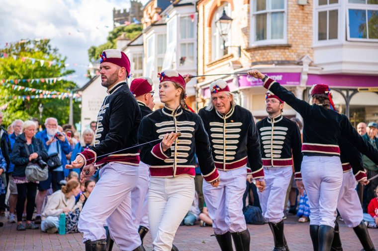 Handsworth Traditional Sword Dancers performing at Sidmouth Folk Festival 2023, including James Merryclough, left Credit: Kyle Baker Provided by writer emily.bootle@inews.co.uk