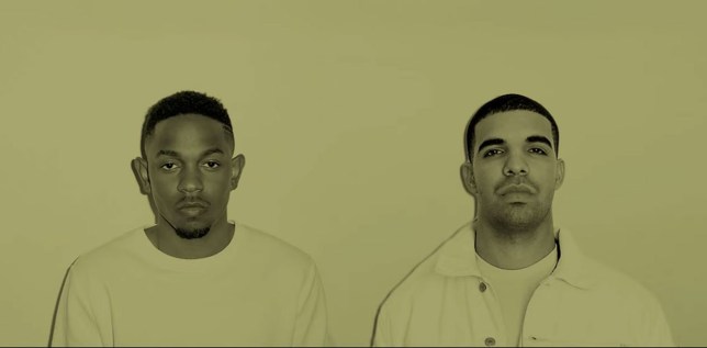 (L) Kendrick Lamar and Drake in music video