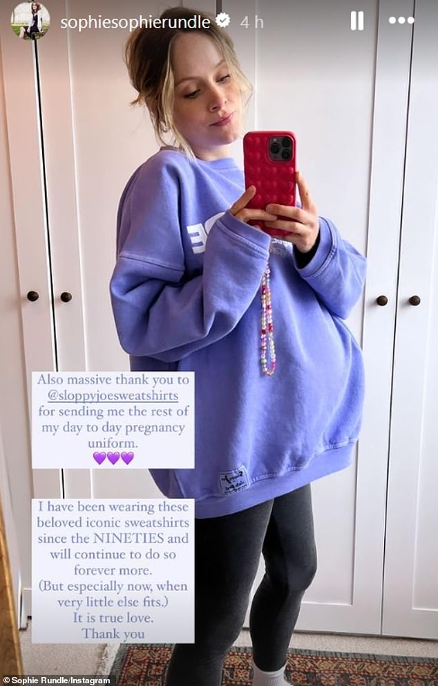 She captioned the April Instagram snap: 'Firmly in my Mama Cass trimester' as fans rushed to congratulate the star