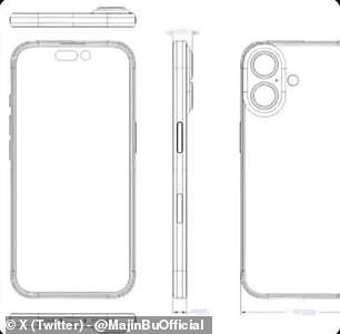 Above, another iPhone 16 schematic posted by prolific Apple leaker Majin Bu on X