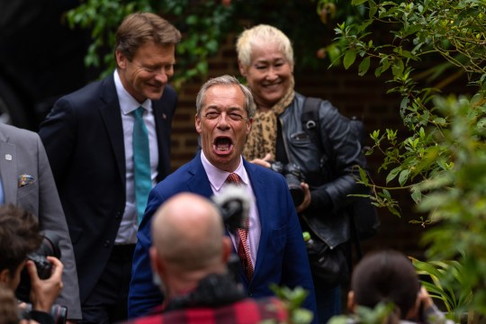 Nigel Farage pictured at a Reform Party Press Conference As YouGov Pool Puts Them Ahead Of The Conservatives