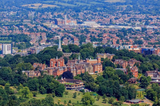 Harrow School on top of Harrow-on-the Hill in North West London UK aerial views - 2017