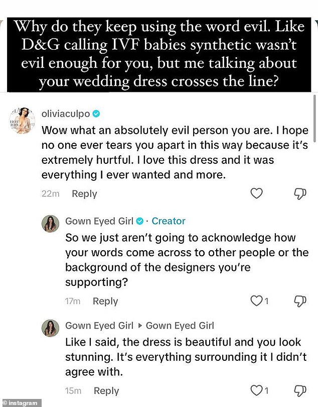 'Wow what an absolutely evil person you are. I hope no one ever tears you apart in this way because it's extremely hurtful. I love this dress and it was everything I ever wanted and more,' the model penned